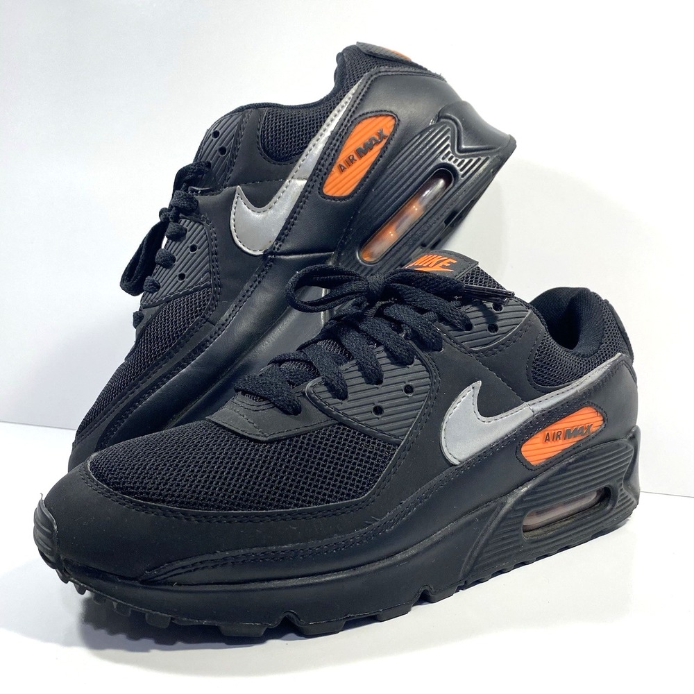 Nike Mens Size 11 Air Max 90 Black Orange Silver DJ6881-001